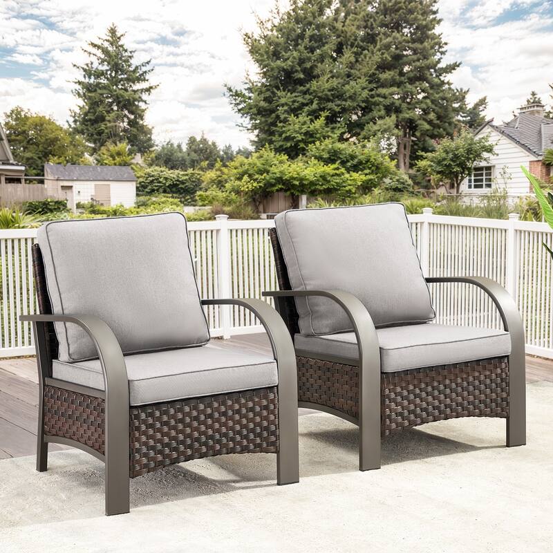 Gymojoy Industrial Style Outdoor Wicker Patio Chairs Set of 2 - 2-Piece - Beige