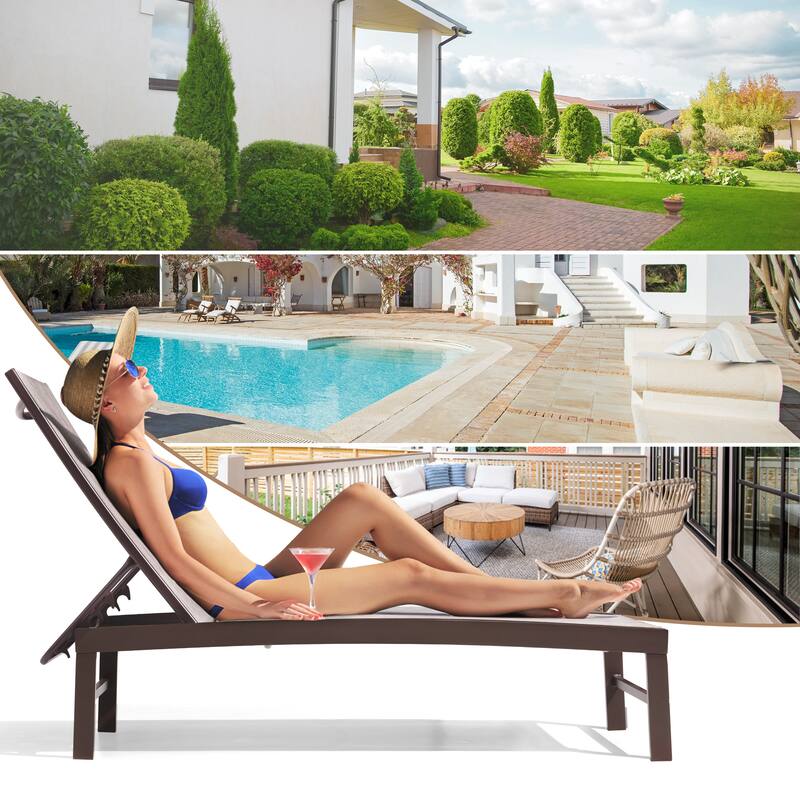 VredHom Aluminum Adjustable Outdoor Chaise Lounge Chair - 60.4 in L * 24.6 in W * 16.1/40.8 in H