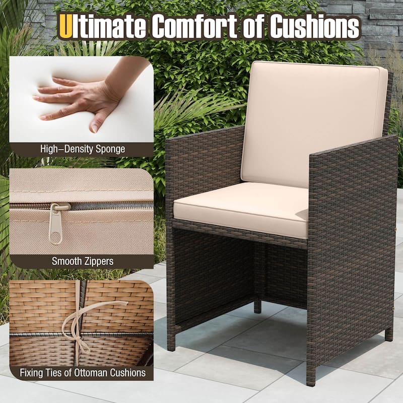 Costway 9 PCS Patio Dining Set with Tempered Glass Table & Ottoman - See Details