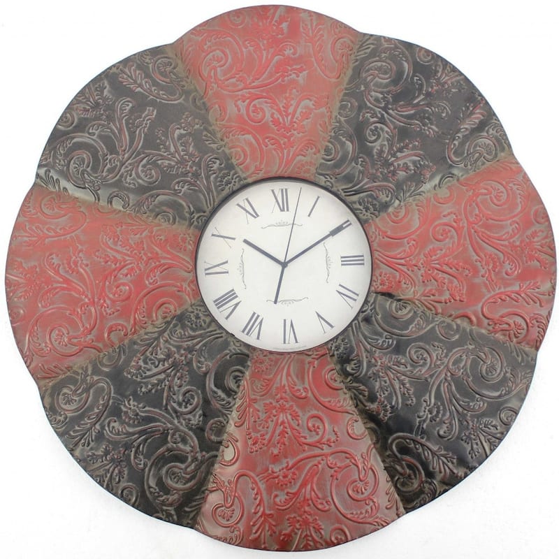 HomeRoots 30" Novelty Red And Black Glass Analog Wall Clock - 30