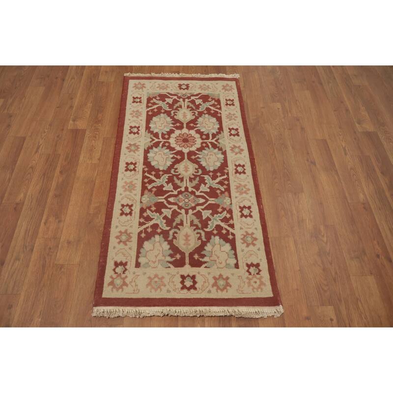Hand Knotted Oriental 100% Wool Carpet Traditional All-Over Red Ziegler Area Rug - 3' 11'' X 1' 11''