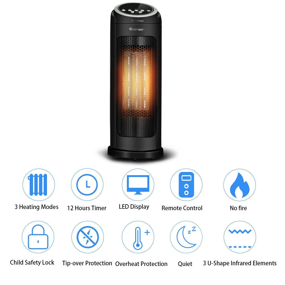 Shop Costway Portable Oscillating Ptc Ceramic Space Heater 1500w Led 12h Overstock 24317478