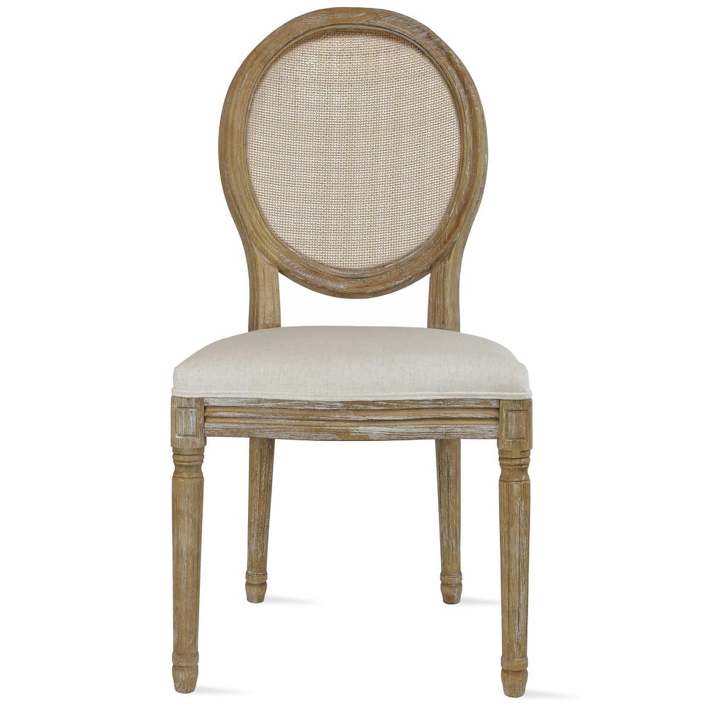 French Chic Vintage Dining Side Chair With Upholstered Linen Welted Fabric And Elegant Natural Rustic Wood Frame