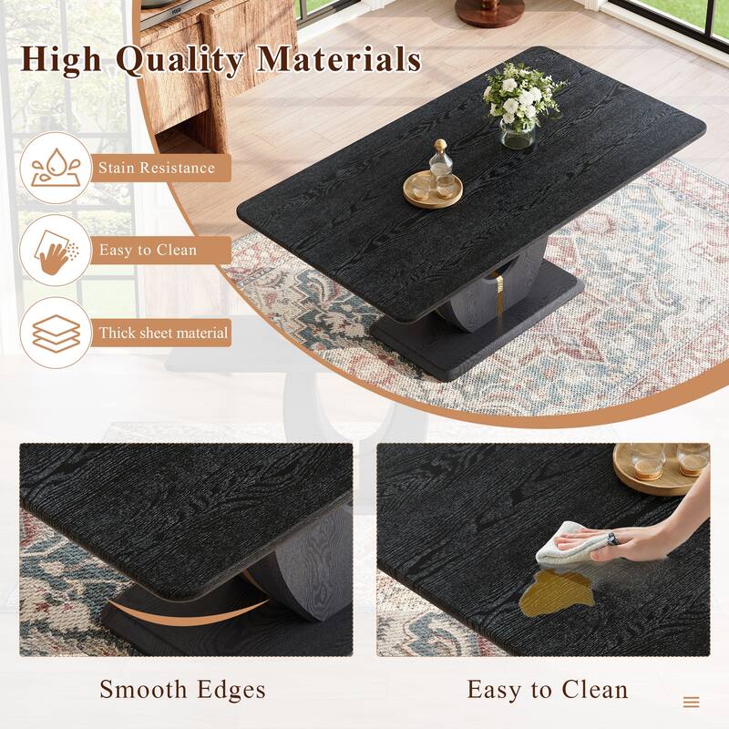 5-Piece Rectangular Dining Table Set, 63-inch Wooden Dining Table with 4 Upholstered Chairs, Stylish Dining Room Table Set for 4