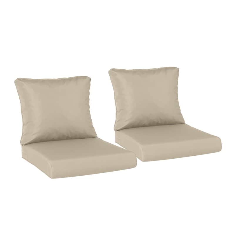 AOODOR Outdoor Chair Cushions Set of 2, Outdoor Deep Seat Cushions - 25"x25" - Khaki