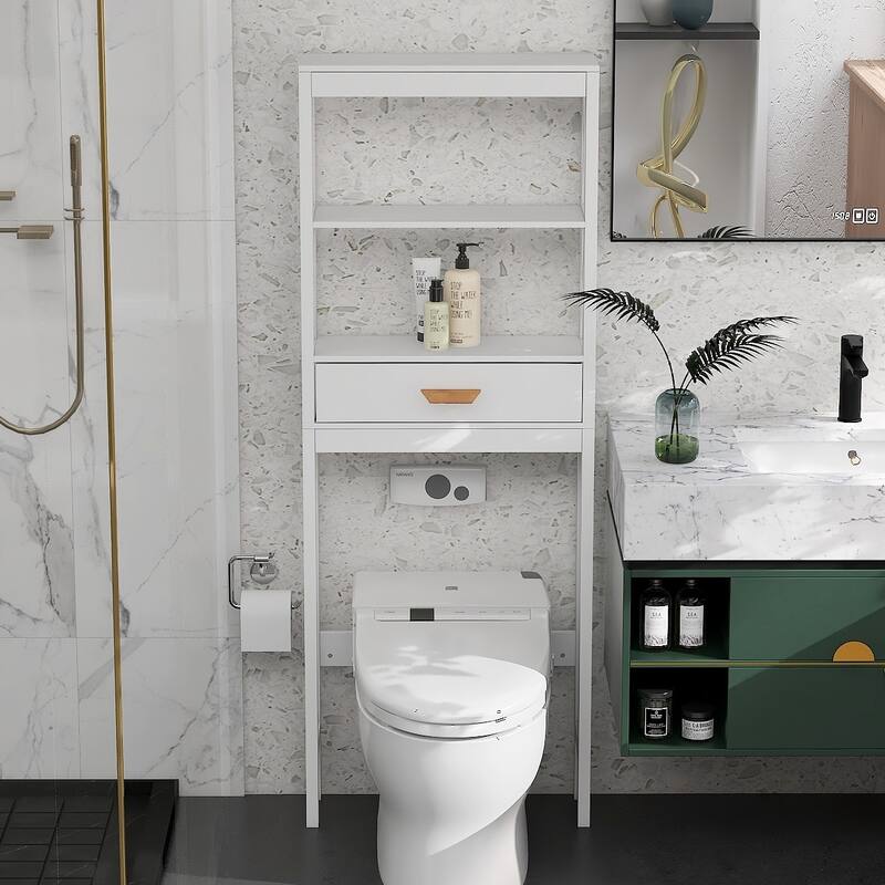 Over-the-Toilet Storage Cabinet White with one Drawer and 2 Shelves Space Saver Bathroom Rack - White