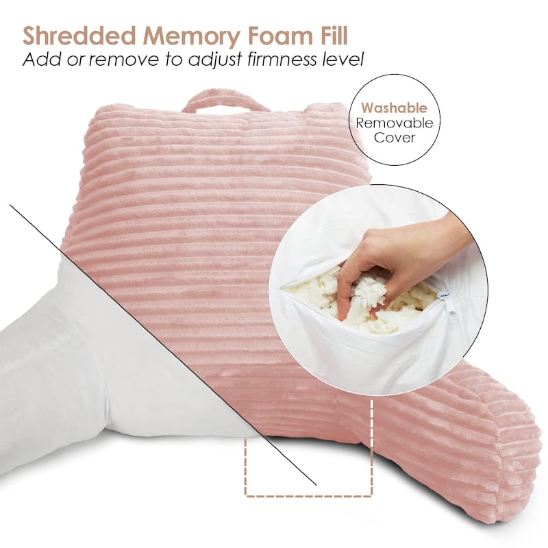 Nestl Cut Plush Striped Reading Pillow - Back Support Shredded Memory Foam Bed Rest Pillow with Arms