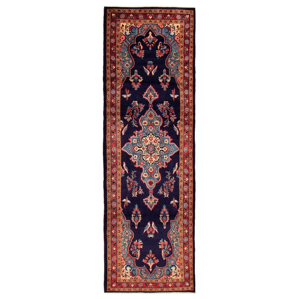 ECARPETGALLERY Hand-knotted Kayseri Vintage Navy Wool Rug - 3'6 x 11'5