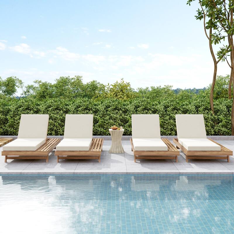 Christopher Knight Home - Tilson Outdoor Acacia Wood 4-Position Adjustable Chaise Lounge with Water-Resistant Cushion - 79"L