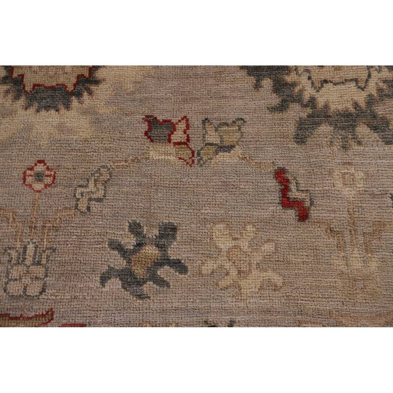 Vegetable Dye Oushak Turkish Area Rug Handmade Beige Wool Carpet - 8'1" x 9'10"