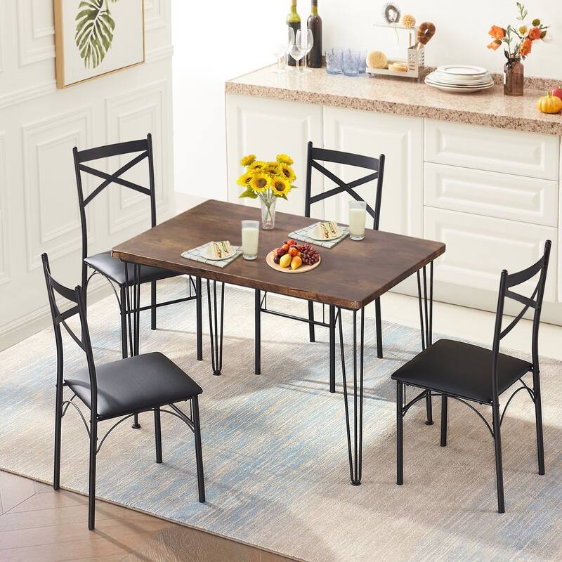 Javlergo Dining Table Set for 4, Wood Table and 4 Chairs (5-Piece) for Home Kitchen Breakfast Nook - Brown