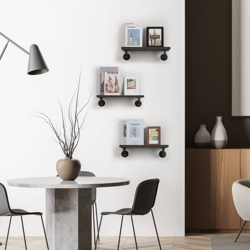 4 Pack Pipe Floating Shelf Bracket Heavy Duty, Black L Pipe Iron Shelving Brackets for Shelves