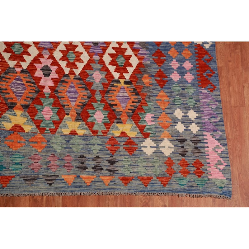 Geometric Kilim Oriental Large Rug Flatweave Dining Room Wool Carpet - 9'10"x 16'1"
