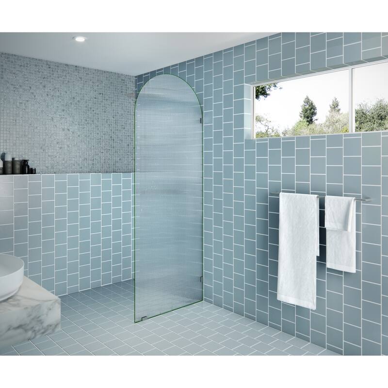 Maven 30 in. x 86.75 in. Fully Frameless Glass Shower Panel - Arched Fluted Single Fixed Panel