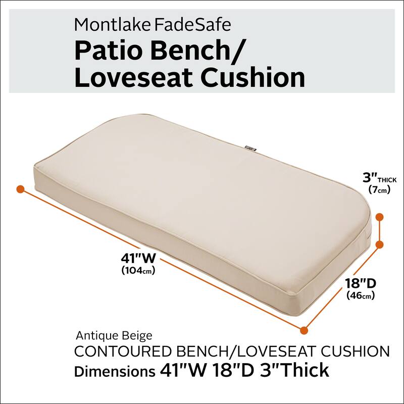 Classic Accessories Montlake FadeSafe Water-Repellent Outdoor Bench Cushion, 41"W x 18"D x 3"T