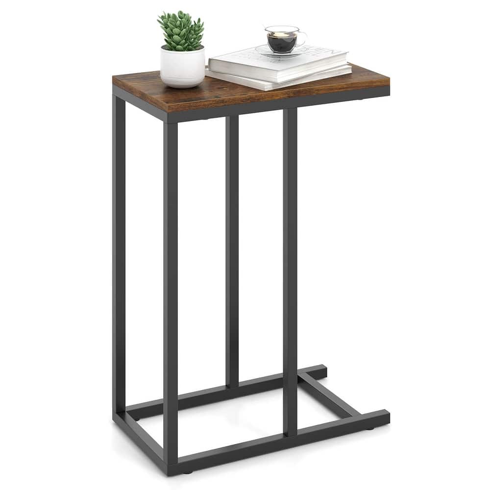 Costway C-shaped Side Table Industrial Sofa Table with Heavy-duty