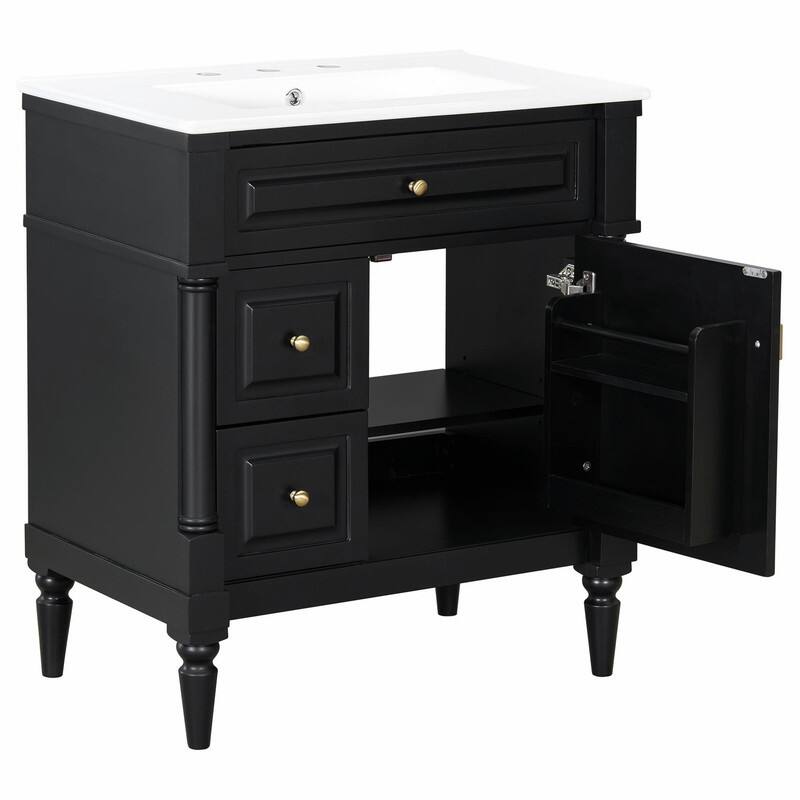 36" Bathroom Vanity with Sink, Freestanding Bathroom Cabinet with Ceramic Basin, Flip Drawer