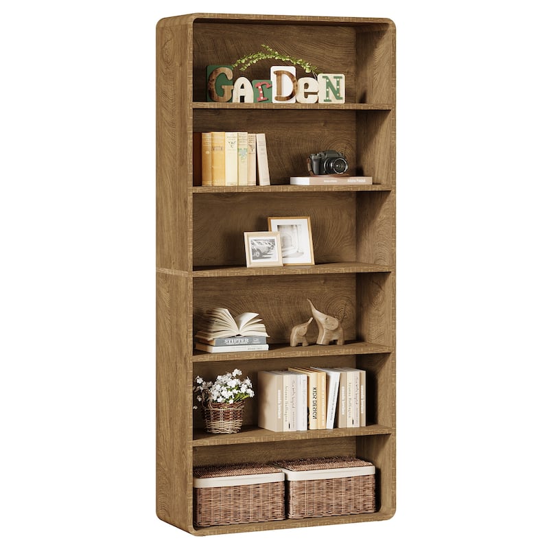 71-Inch Tall Bookcase, 6-Tier Wooden Bookshelf, Freestanding Bookcase