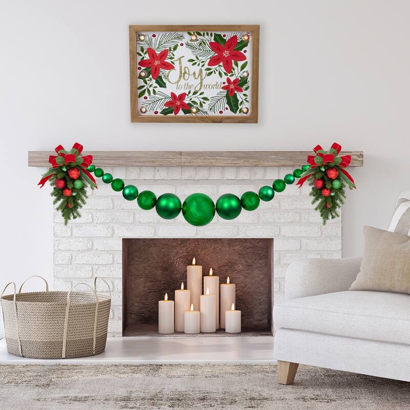 6' Green Shiny and Matte Shatterproof Ball Christmas Swag