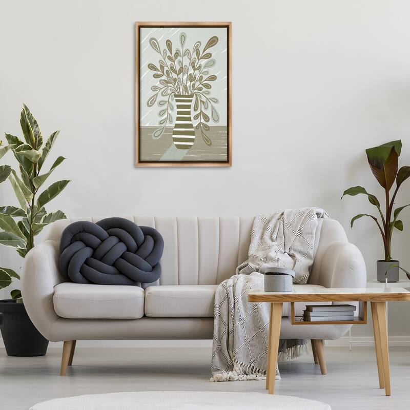 Stupell Muted Minimal Foliage Bouquet Framed Floater Canvas Wall Art Design By Martina Pavlova