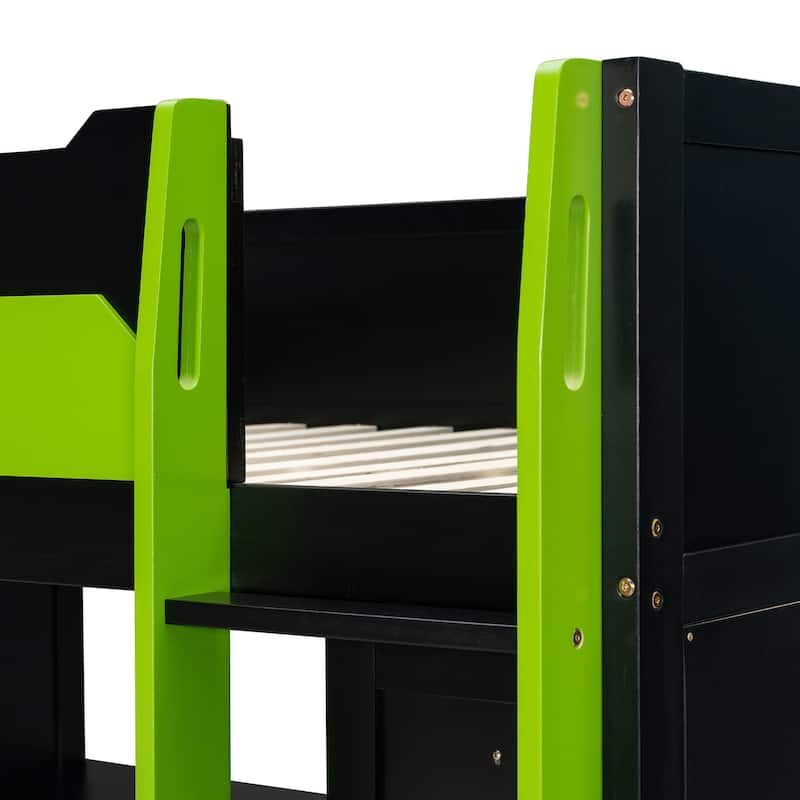 All-in-one Esports Gaming & Work Loft Bed with Adjustable Desk, LED, Charging Station, Pegboard, Storage Shelves and Wardrobe