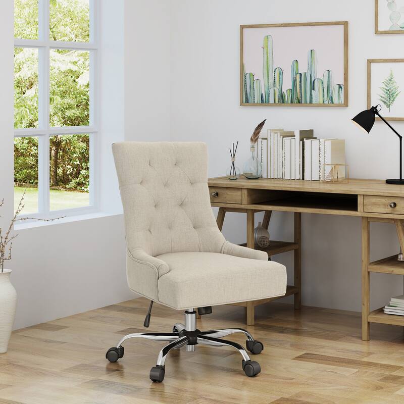 Fashion Office Chair Tufted Diamond Stitch Office Chair with Swivel Function, Lift Mechanism and Castors, for Office - Beige