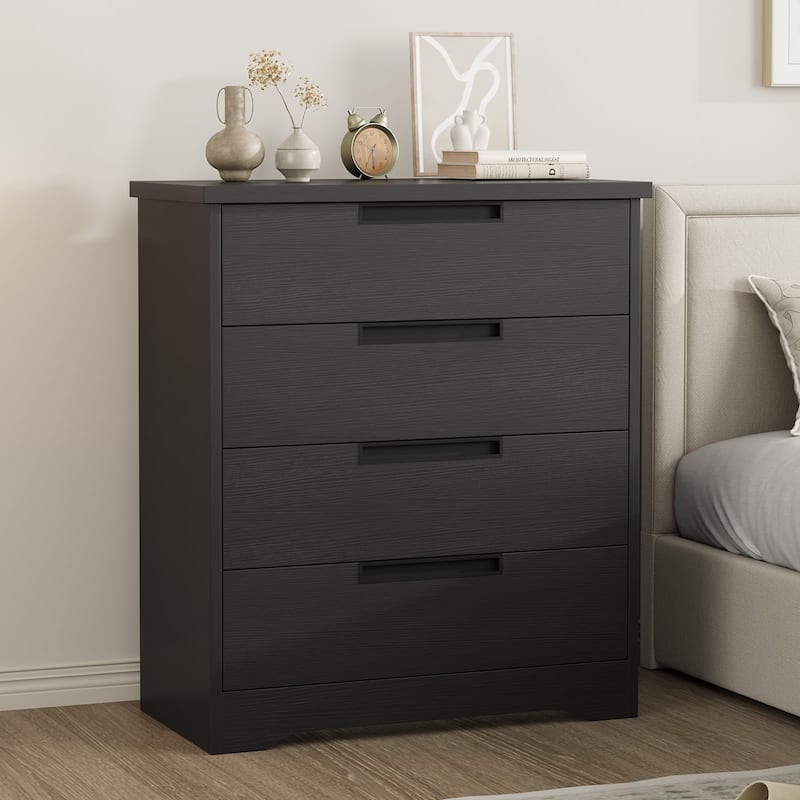 4/5 Drawer Dresser for Bedroom,Wooden Dresser Chest of Drawers with Embedded Handles - 4-drawer - Black