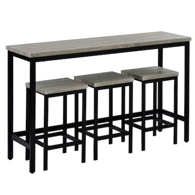 Counter Height Extra Long Dining Table Set with 3 Stools Pub Kitchen Set Side Table with Footrest