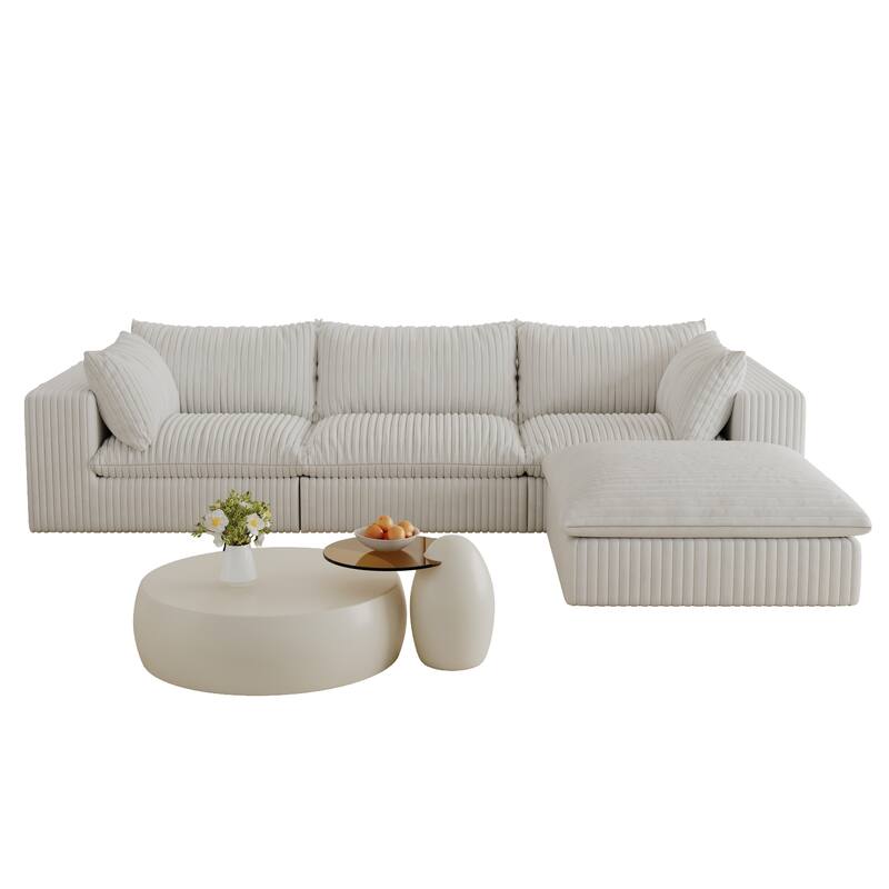 L-shaped Modular Deep Seat Couch Corduroy Chaise Sectional Sofa with Ottoman and Removable Cushions for Living Room