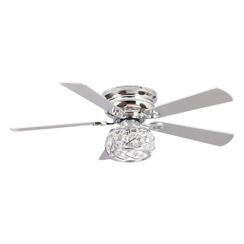 48" Modern Chrome 5-blade Crystal Low Profile Ceiling Fan with Remote