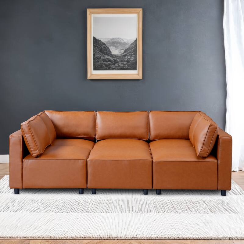 Magnus Mid-Century Modern Modular Sectional Leather Sofa