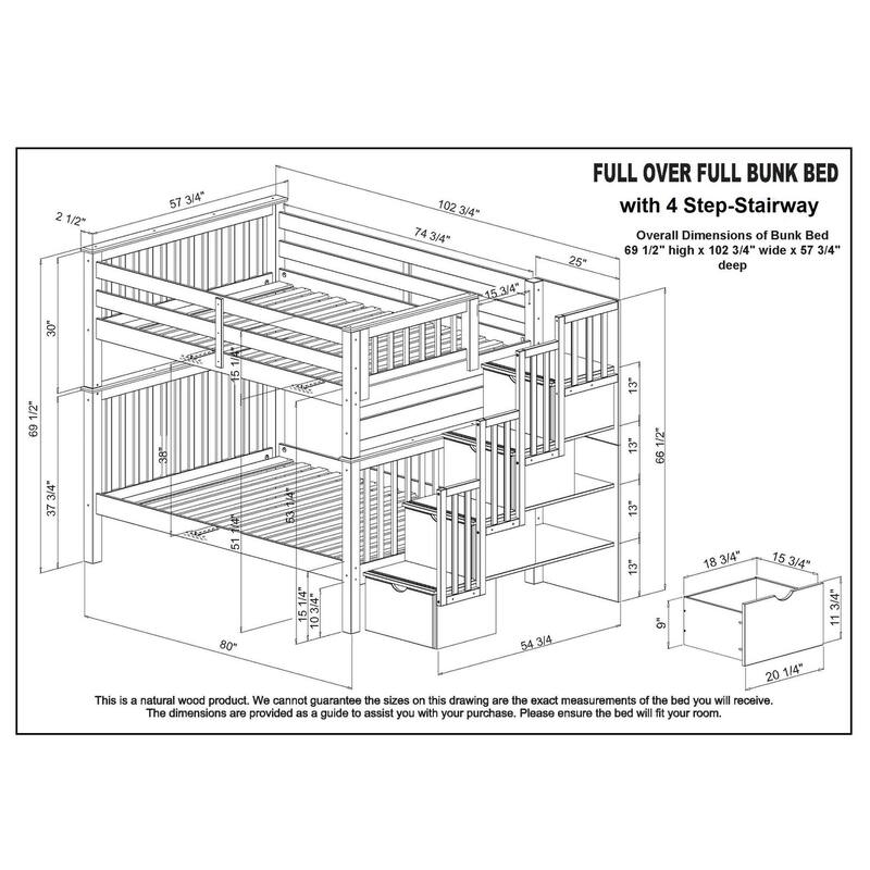 Taylor & Olive Trillium Full over Full Stairway Bunk Bed, Full Trundle