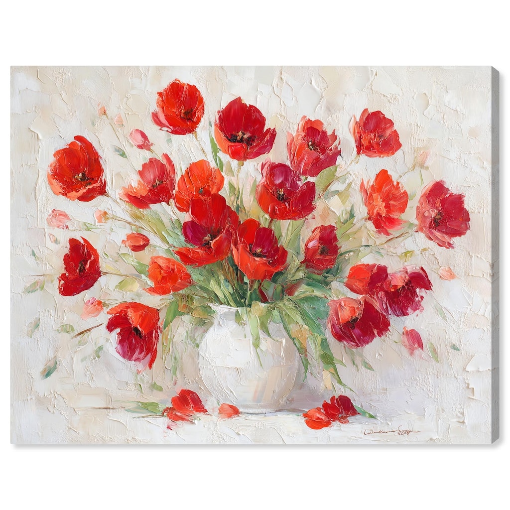 Red Blooms in a Vase Canvas by Art Remedy, Gallery Wrapped