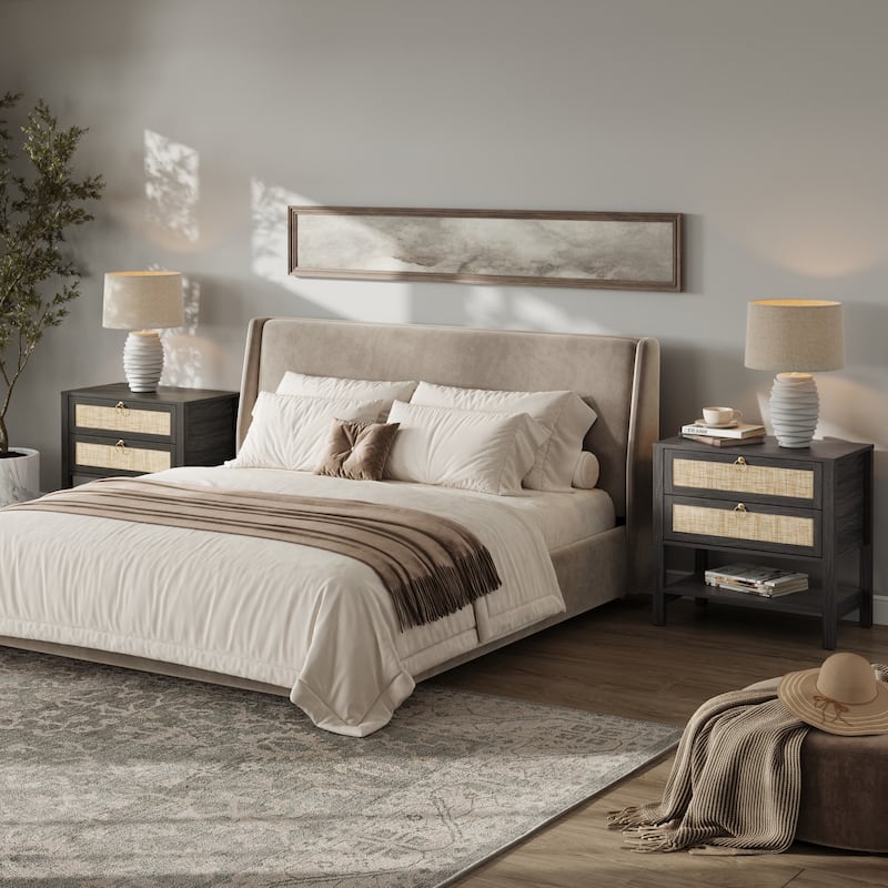 SICOTAS Rattan Boho Nightstand Great Storage for Compact Bedroom Areas