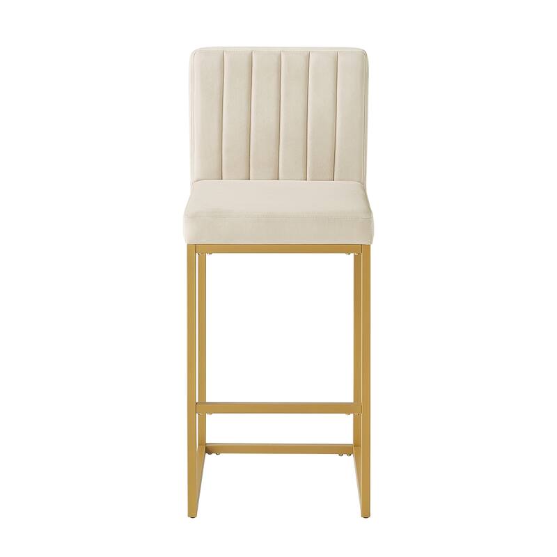 Counter Height Bar Stools Set of 2, Velvet Upholstered Bar Stools with Back, Breakfast Bar Chairs with Metal Footrest