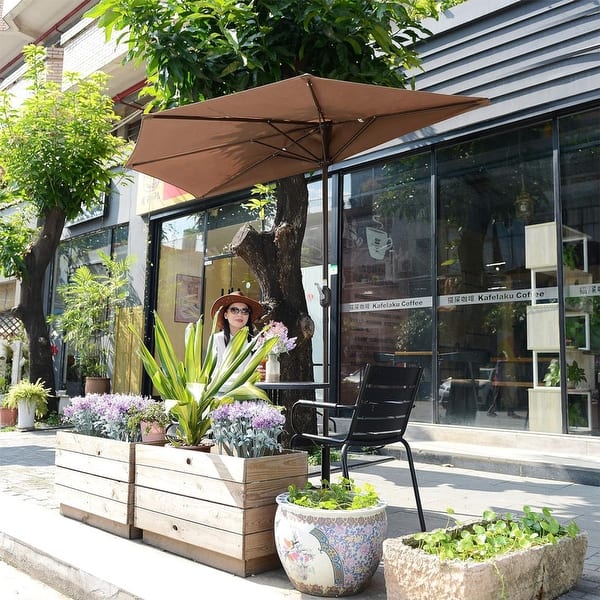 9 foot brown patio umbrella Inside Out Striped Ft Crank Brown/White Outdoor Stripe Classic Mediterranean Round Aluminum Wood : Patio, Lawn & Garden Patio umbrella featuring a durable aluminum pole and 8 steel ribs 9' Sunbrella AA Patio Umbrella,