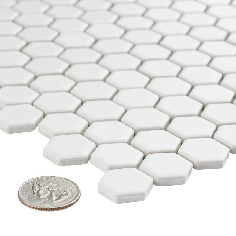 Merola Tile Colmena Hex Matte White 11-1/2" x 11-5/8" Porcelain Mosaic Floor and Wall Tile