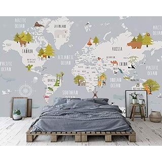 GK Wall Design World Map and Animal Kids Removable Wallpaper