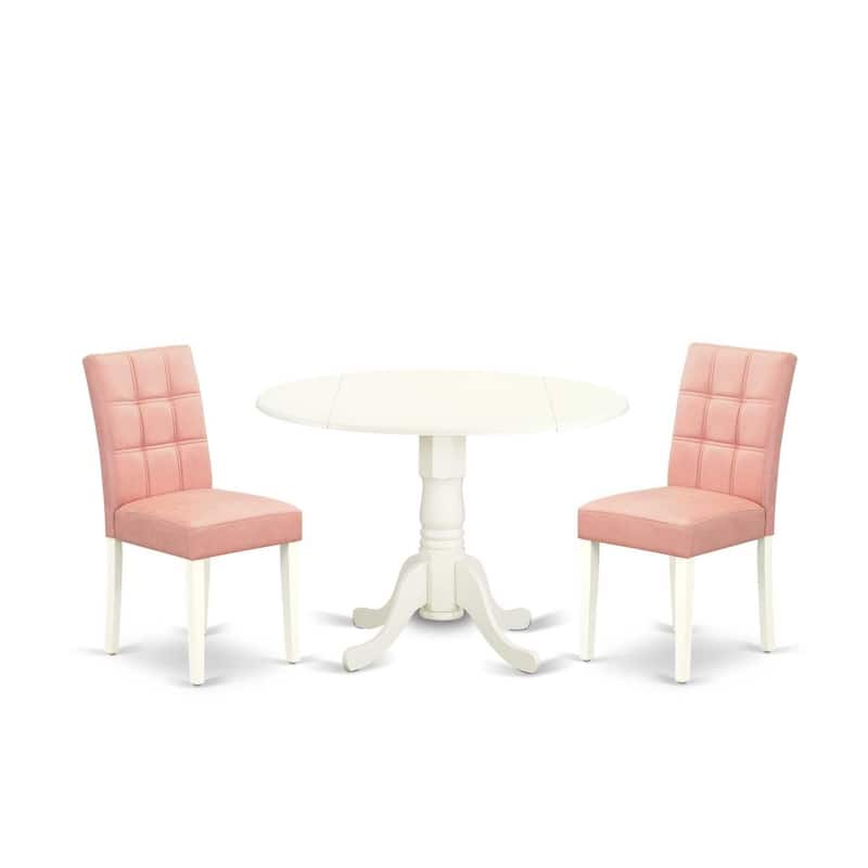 Round Dining Table Set with 2 Chairs - 3 Piece Kitchen Table, Linen White