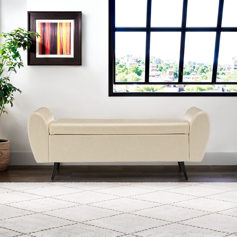 Upholstered 55"W Flip Top Storage Bench Bedroom Bench Modern End of Bed Bench for Entryway Hallway Window with Gold Legs