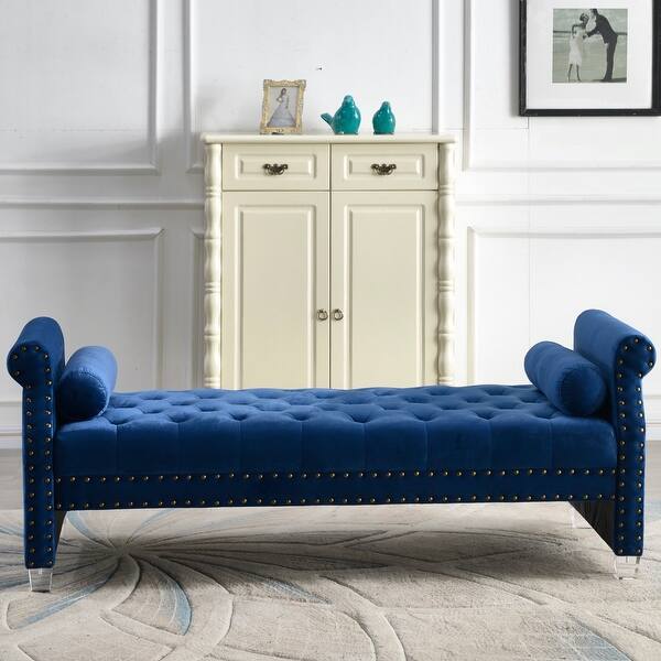 Stefania 72 Inch Flared Arm Velvet Tufted Upholstered Bench Overstock 32573613