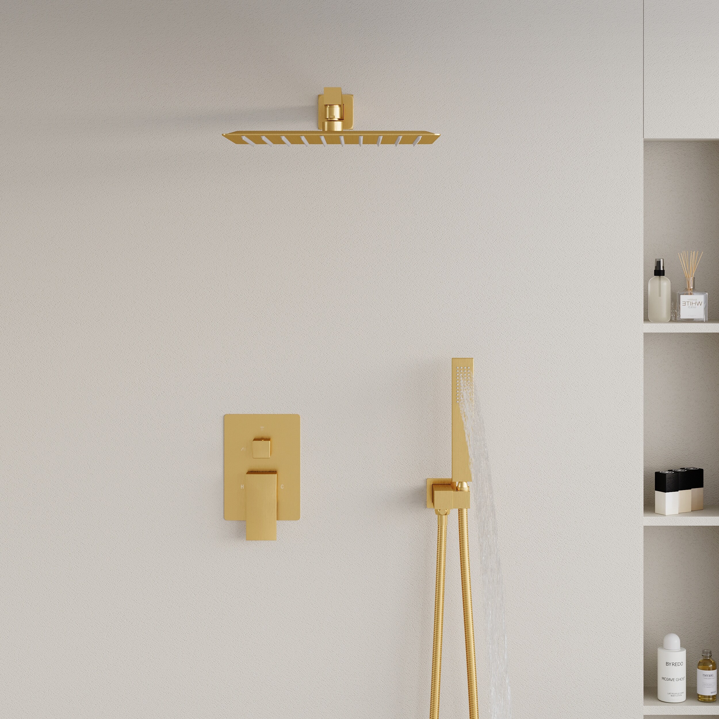 KOJOX 12 Inch Shower System With High Pressure Rainfall Shower Head Handheld Shower Head Bathtub Faucet Trim Kit And Shower Faucet Valve Bathroom Luxury Rain Mixer Shower Set Brushed Gold - View #2