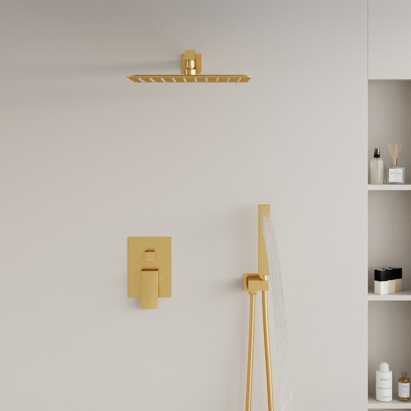 12 in. Shower System Shower Head With Hand shower And Pressure Balance Valve,Brushed Gold