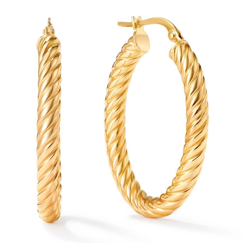 Clover 14K Yellow Gold High-Polish Twisted Rope Hoop Earrings