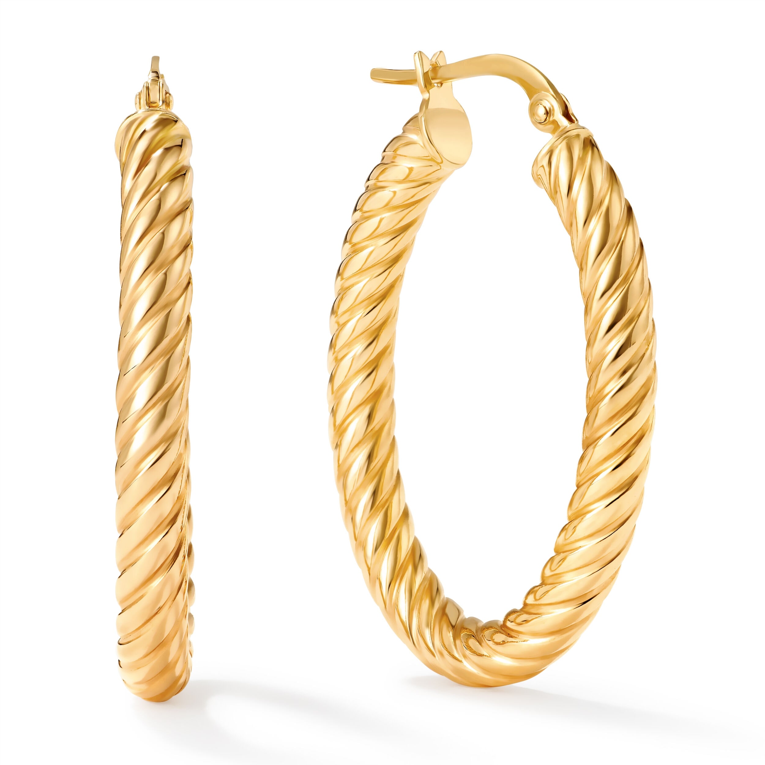 Clover 14K Yellow Gold High-Polish Twisted Rope Hoop Earrings