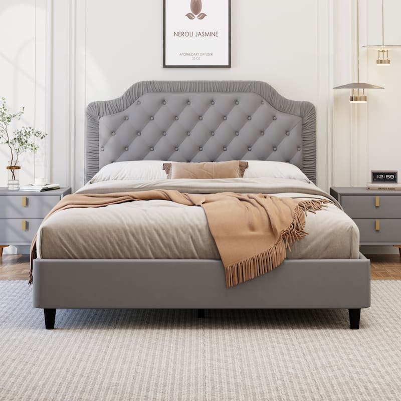 2-Piece Bedroom Set with Velvet Upholstered Bed and Storage Ottoman Bench by Harper&Bright Designs - Grey - Full
