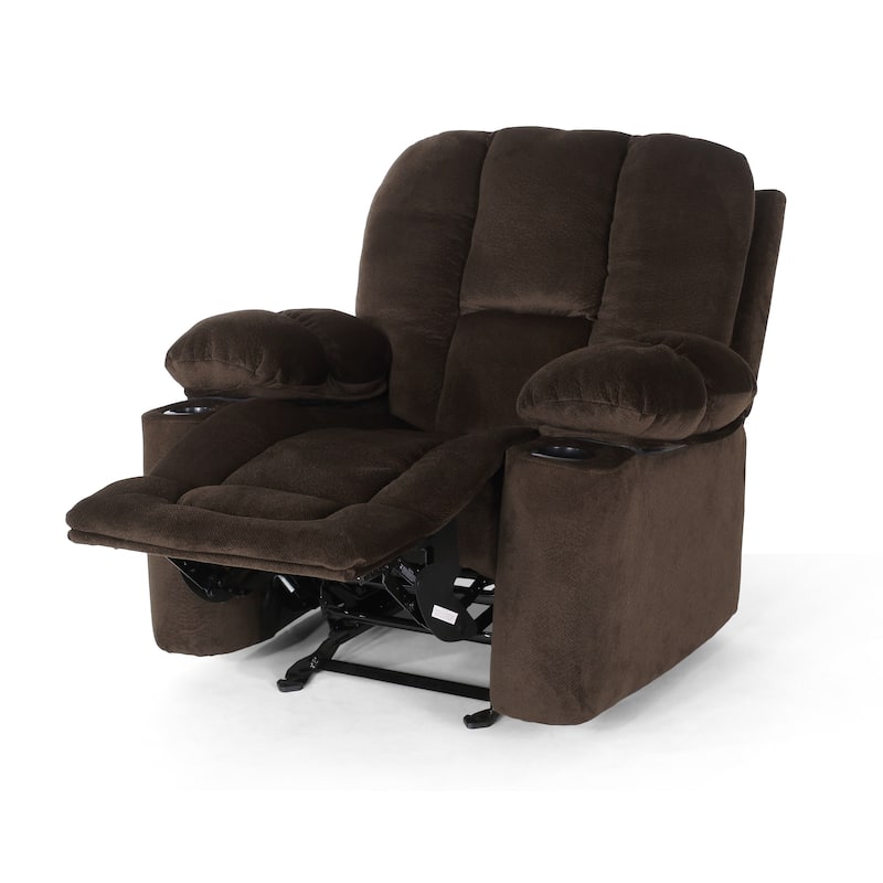 Roomfitters Luxurious Manual Recliner Chair in Chocolate with Skin-Friendly Fabric and Dual Cup Holders