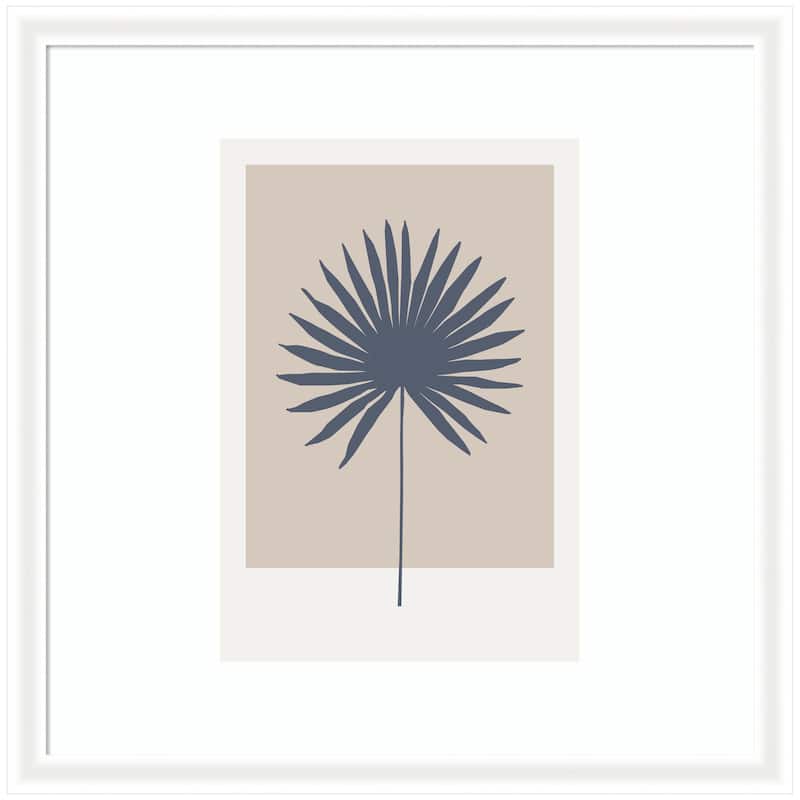 Kate and Laurel Muted Tan and Blue Colorblock Botanical Palm by The Creative Bunch Studio Framed Wall Art Print - 35 x 35 - White