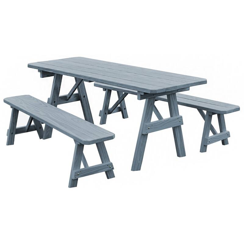 Pine 6' Traditional Picnic Table with 2 Benches - Gray Stain