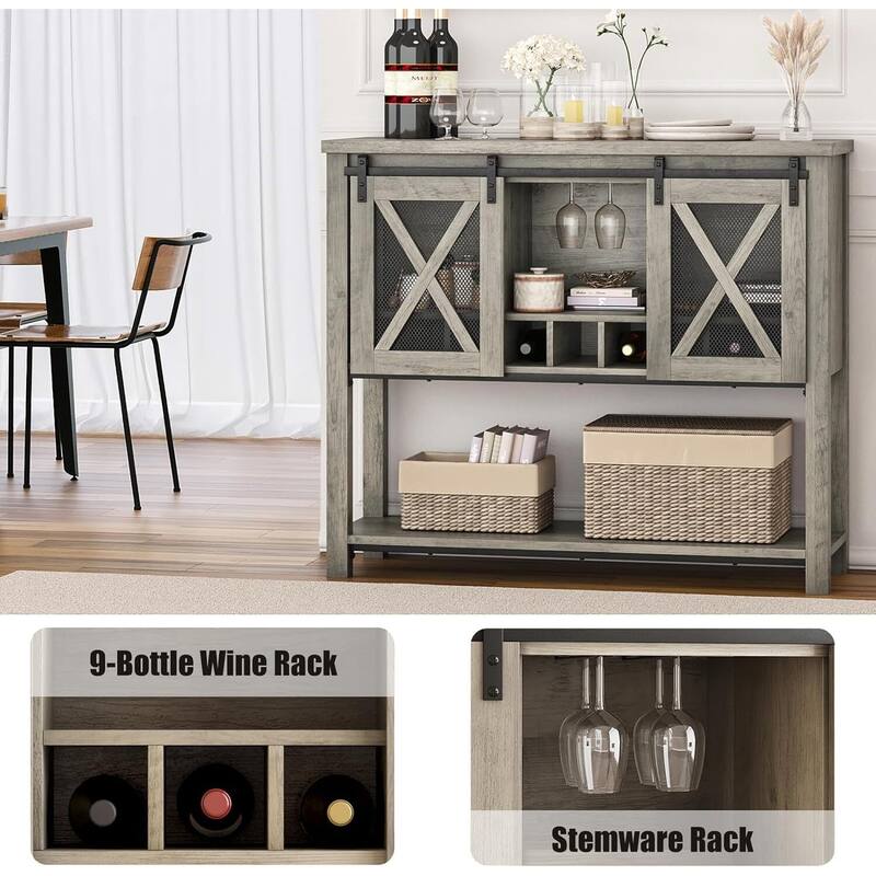 Bar Cabinet, Sideboard Buffet Cabinet with Storage, Coffee Bar Cabinet with Sliding Barn Door, Wine Cabinet